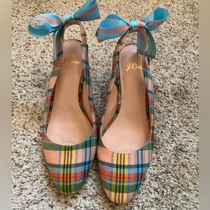 J. crew madras plaid sling-back with bow size 7